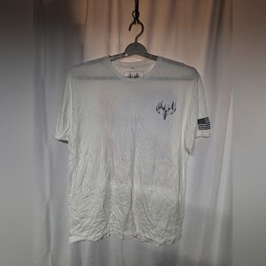 Men's White Graphic Tee with Flag Detail